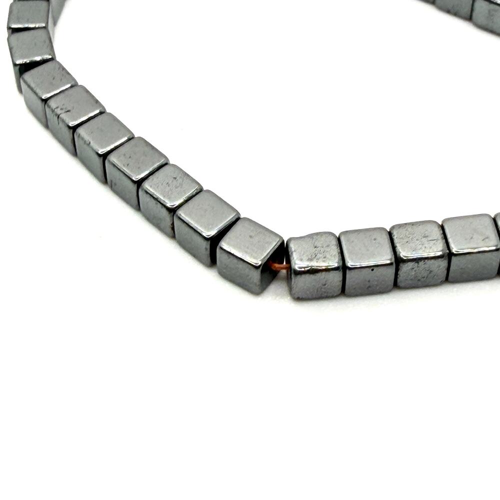 Vintage 90s Silver Grey Hematite Cube Geometric Loose Bead Strand